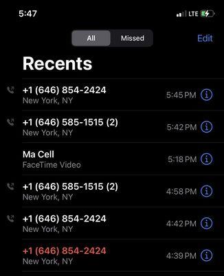 The amount of times i called then