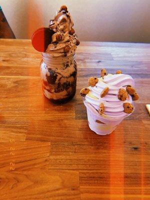 Chocolate Black Out Mason Jar Special and Tarp/Taro Bubble Tea & Matcha Ice Cream with Cookie Crisp (Kids' size)