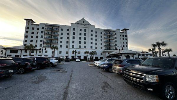 The front entrance and parking lot.