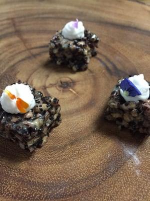 Foie gras & black rice crispy treat.