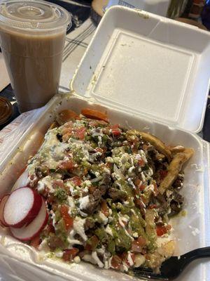 Carne asada fries and horchata