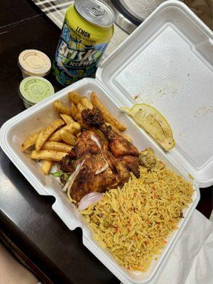 1/4 Chicken W/2 Sides & Drink - Charga Chicken, Biryani Rice, Masala Fries