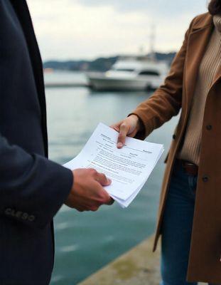 Process server serves court papers by Lake Union in Seattle, WA