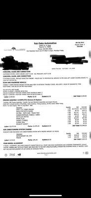 Some of the charges for the work, not all of the charges. Receipt but Gieco needs a break down of all work and prices!