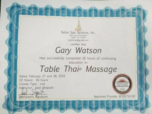 Table Thai Certificate