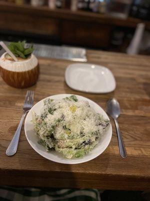 Caesar salad  and piña colada