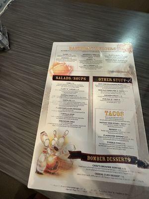 Back of the menu