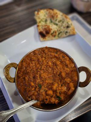 Chana Masala and garlic Naan.