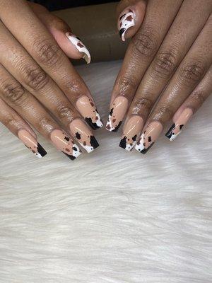 Gel X Apres Cow print nails