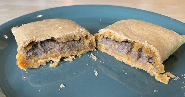 A beef patty that I sliced open