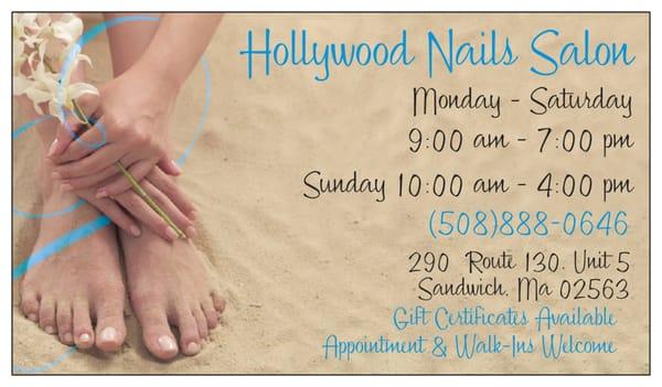 Hollywood Nails Salon new business card