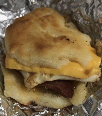 Ham, egg, & cheese biscuit sandwich