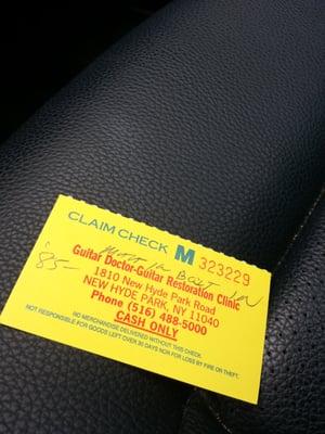 Claim check for your guitar. Don't lose it!