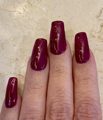 Cranberry nails with sparkle tips