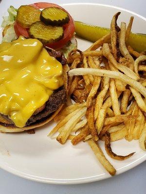 Cheeseburger and home cut fries