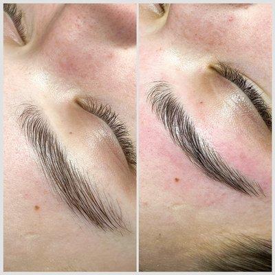 Brow shaping before and after