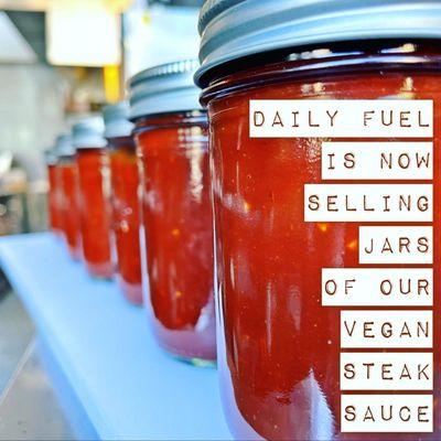 Bring a jar home after your next visit!
 Vegan & Gluten Free Steak Sauce.