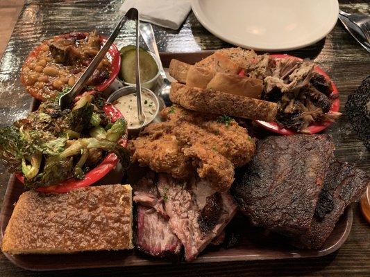 Bbq family dinner for two- holy cannoli this is a whopping amount of good. In bbq heaven right now