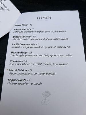 Cocktail menu