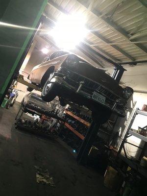 1956 nomad on the lift getting worked on