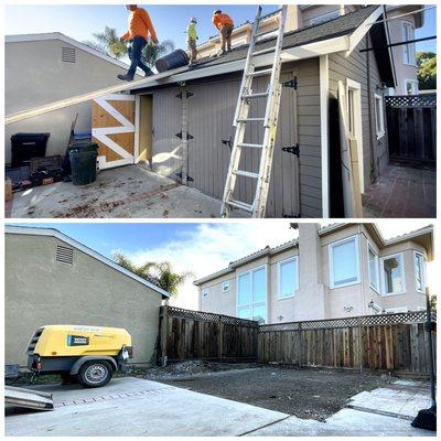 This  job was completed in San Jose, CA We were instructed to remove a two car garage complete with plumbing, electrical and gas lines.