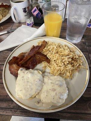 1/2 order biscuits gravy, hashbrowns, bacon