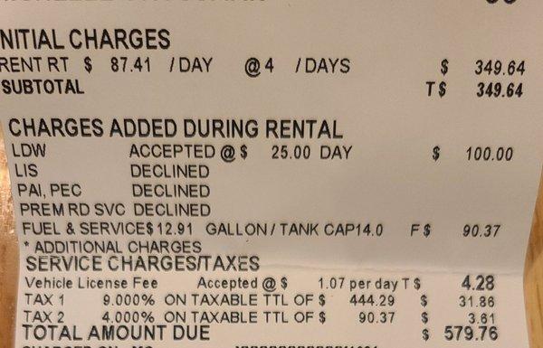 Charge for midsize vehicle