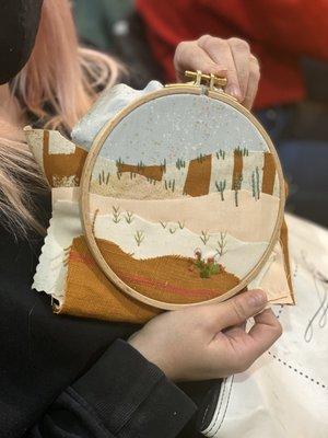 Some talented student work in Fabric Landscapes taught by Melissa Galbraith of M Creative J.