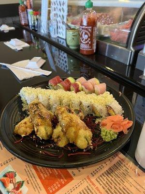 Cortaro roll, spicy crunchy tuna roll, and fried jalapeños.