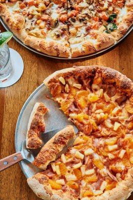 Maui Magic - Red sauce, mozzarella, Canadian bacon, pineapple and mandarin oranges.