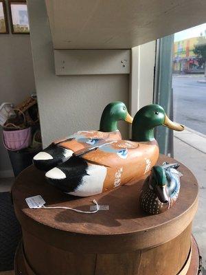 Vintage Hand Carved Painted Wood Mallard Ducks