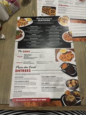 Back side dinner menu