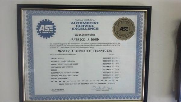 ASE Master Technician for over 25 years