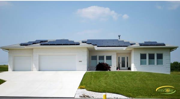 Roof mounted solar array on this house.