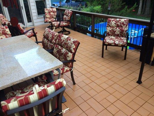 Weatherstone Composite Deck Tile Slate pattern Cedar Color.  Charlotte, NC