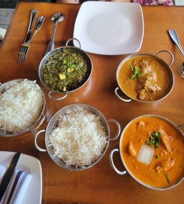 Saag Paneer, Lamb Korma and Butter Chicken