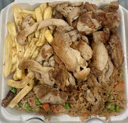 Chicken Teriyaki with Fried Rice and French Fries.