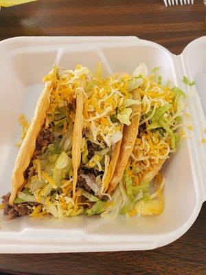 3 beef hard tacos $9