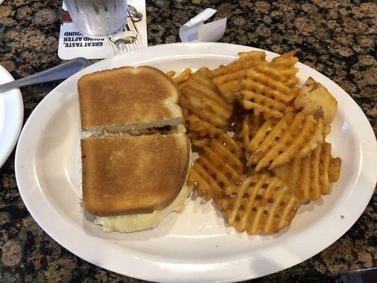 Waffle Fries, Tuna Salad Sandwich (asked for a melt)