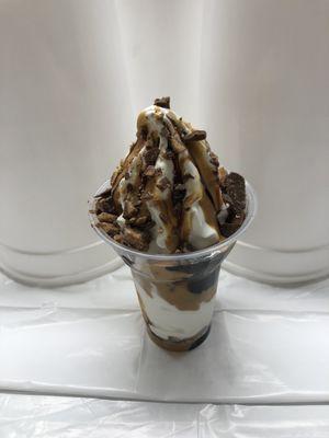 Hot Fudge - Hot Caramel - Pecans also called a TURTLE  Parfait Specialty!