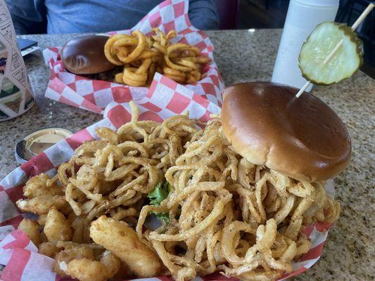 Haystack burger with cheese curds