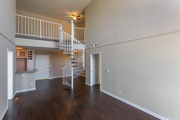 Spiral staircases to large lofts.