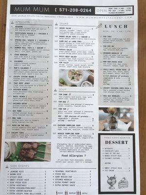 Partial lunch menu