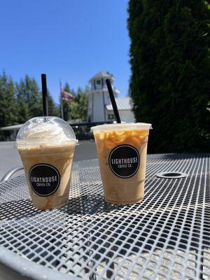 Caramel frappe and breve with oat milk-so tasty!