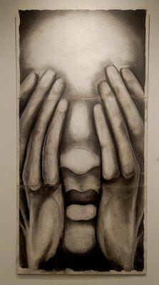 FAAA Annual exhibition. "Battered and Torn" by Bri'Anna Richards. Charcoal on matboard.