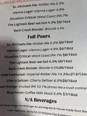 Beer menu