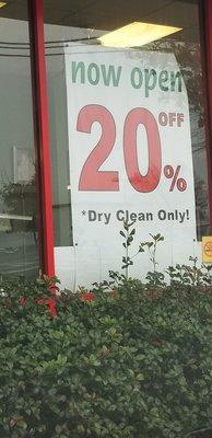 20% off dry cleaning discount