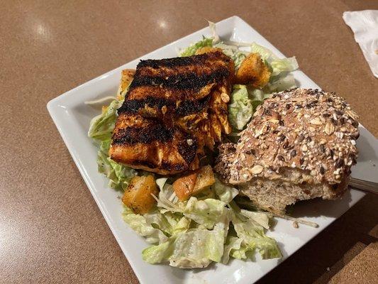 Caesar Salad with my request of jerk salmon