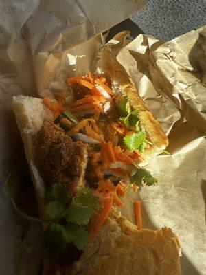 My husbands banh mi looks more like hot cripsy chicken then mine.