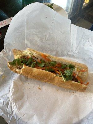 Pork bahn mi without jalapeños. Needs more filling